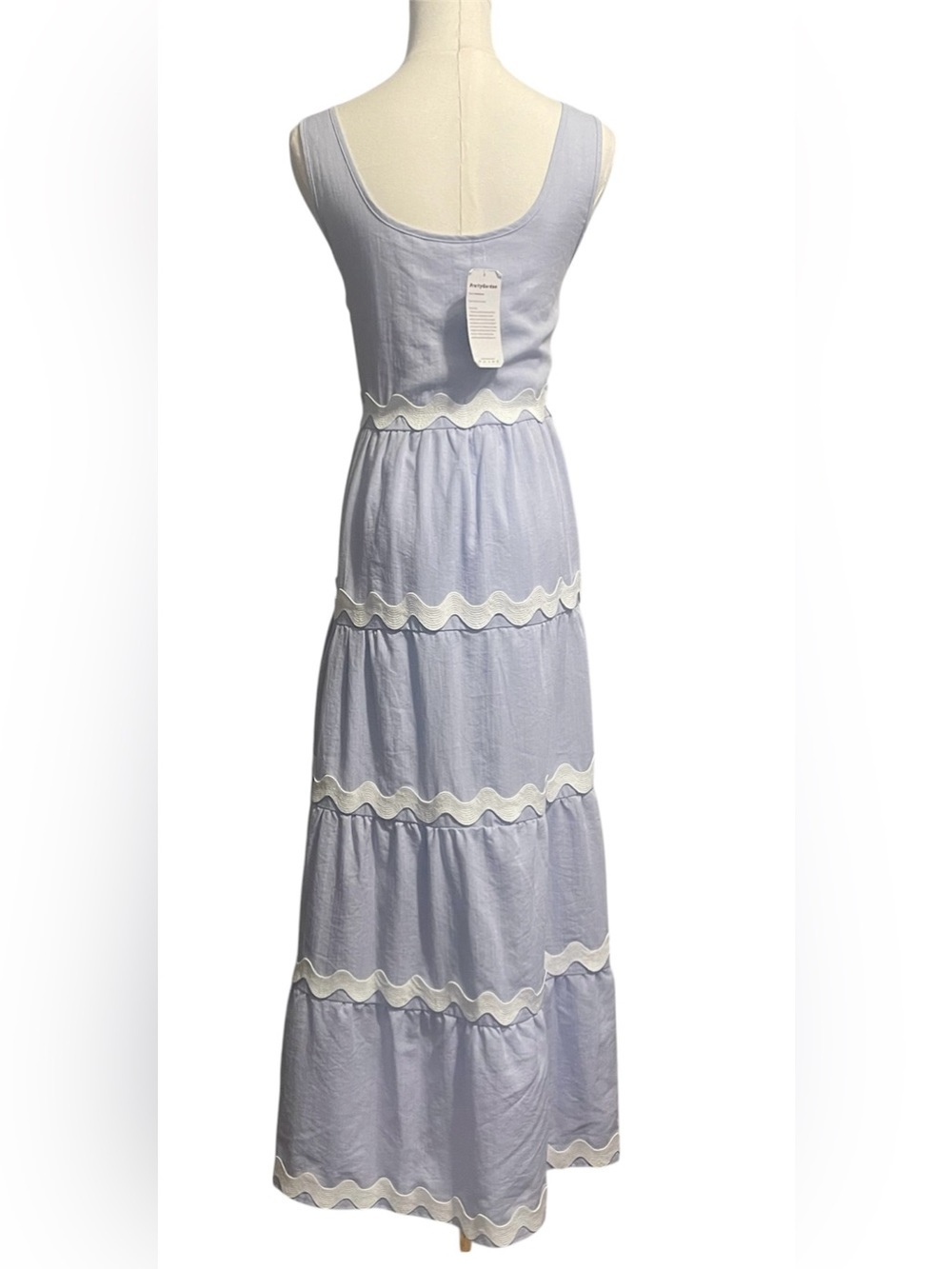 Sleeveless light blue Maxi Dress with White Scallop Trim - Picture 2 of 10